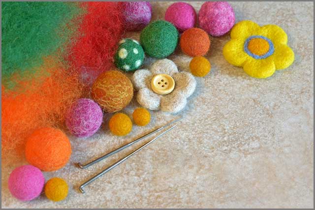 Felting tools and wool material