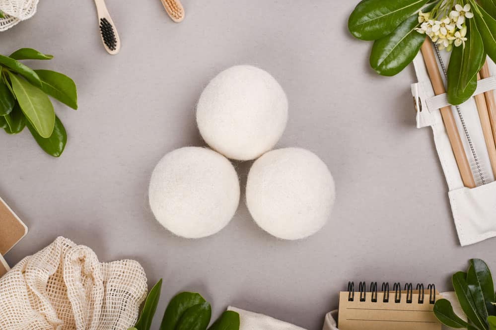 Wool dryer balls on a table