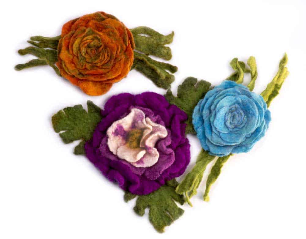Flower designs made out of felted wool